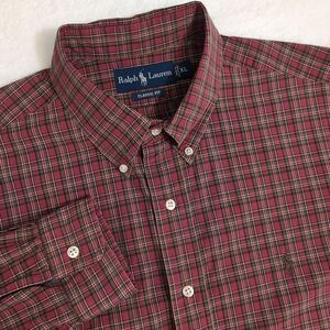 Ralph Lauren Classic Fit Long Sleeve Button Down Collar Shirt Red Plaid Men's XL